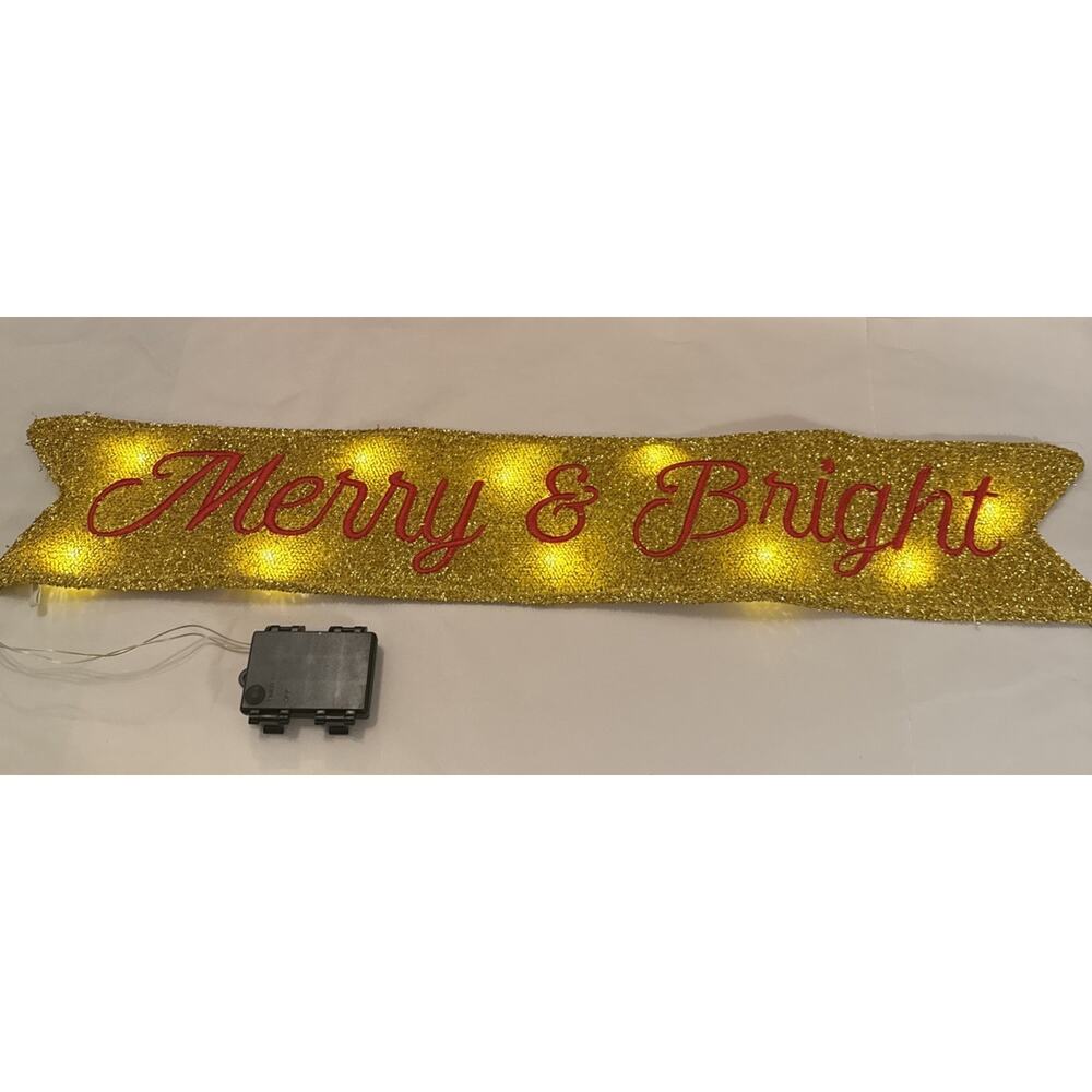 Preowned Merry And Bright Lighted Banner 30 Inches Long 5 Inches Wide